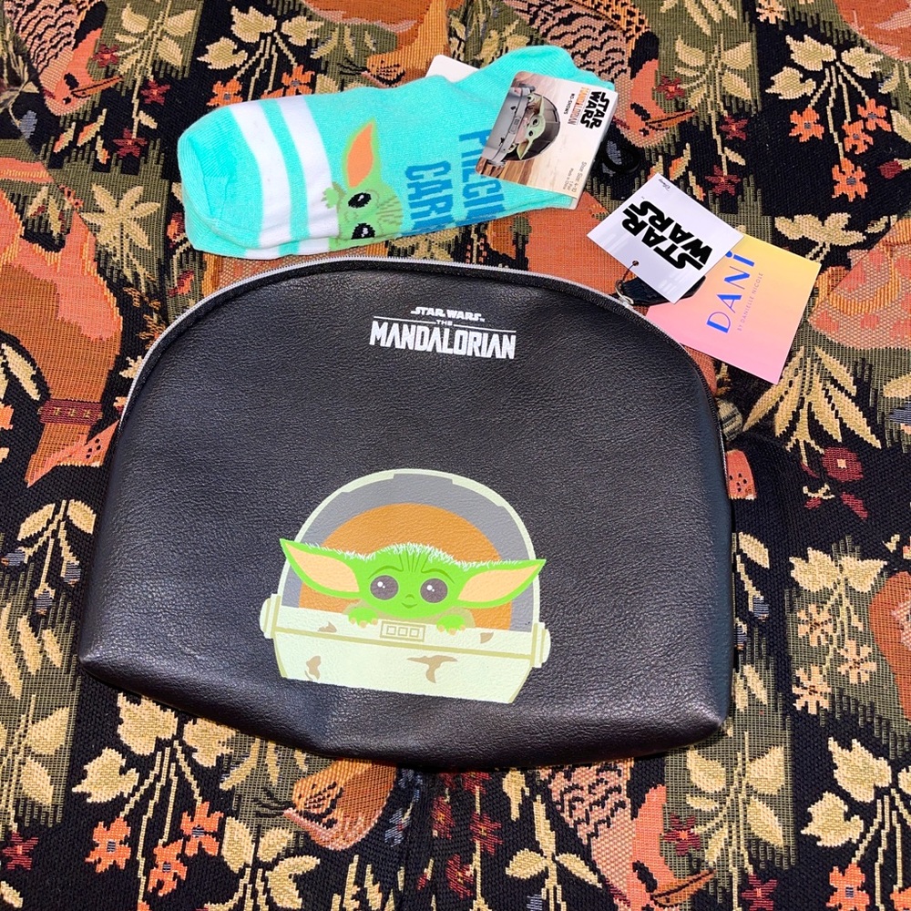 StarWars Mandalorian The Child Makeup bag collab with Danielle Nicole and socks